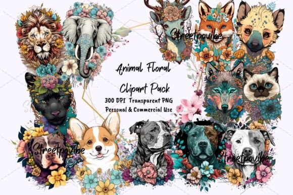 Animal Floral Cartoon Clipart: A Creative Asset for Modern Designers