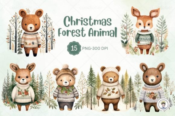 Christmas Forest Animal Clipart for Festive Designs