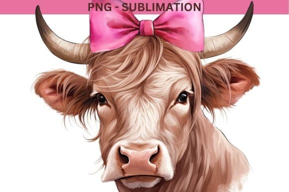 Cow with Pink Bow Farm Animal: A Whimsical Design Asset