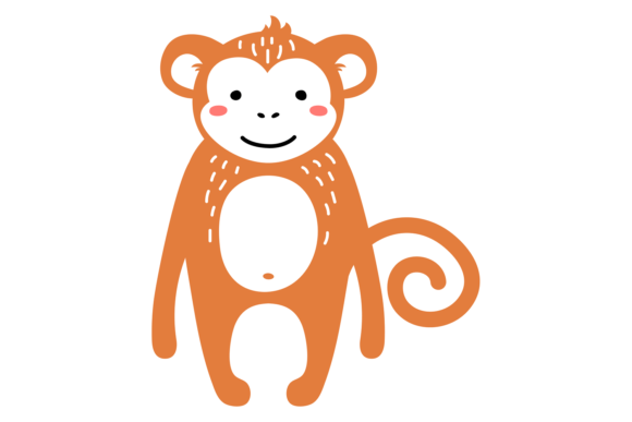 Cute Monkey Happy Animal Drawing in Scandinavian Style