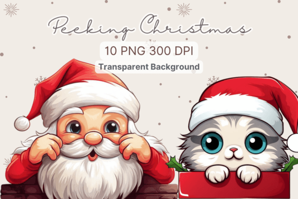 Peeking Santa Animal Clipart: Festive Design Assets