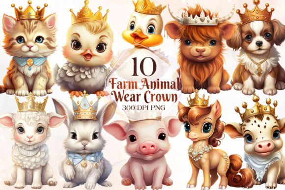 Royal Charm for Creative Projects: Baby Farm Animal Crown Clipart