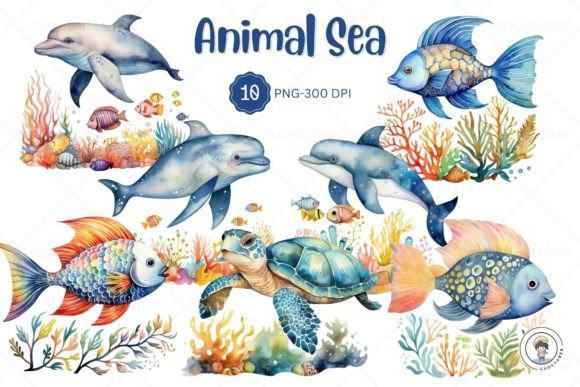 Watercolor Sea Animal Aquarium Clipart for Creative Projects