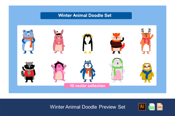 Winter Animal Doodle Set: Charming Vectors for Creative Projects